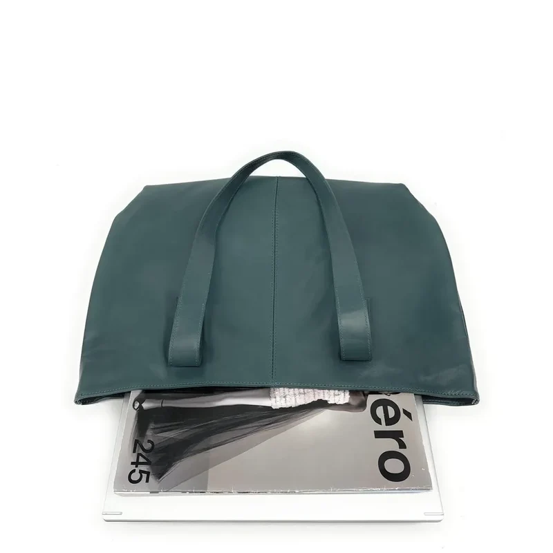 Sac cabas en cuir lisse TESS Bleu vert canard