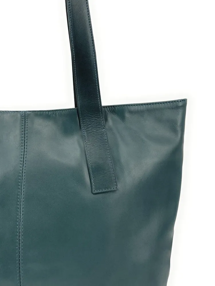 Sac cabas en cuir lisse TESS Bleu vert canard