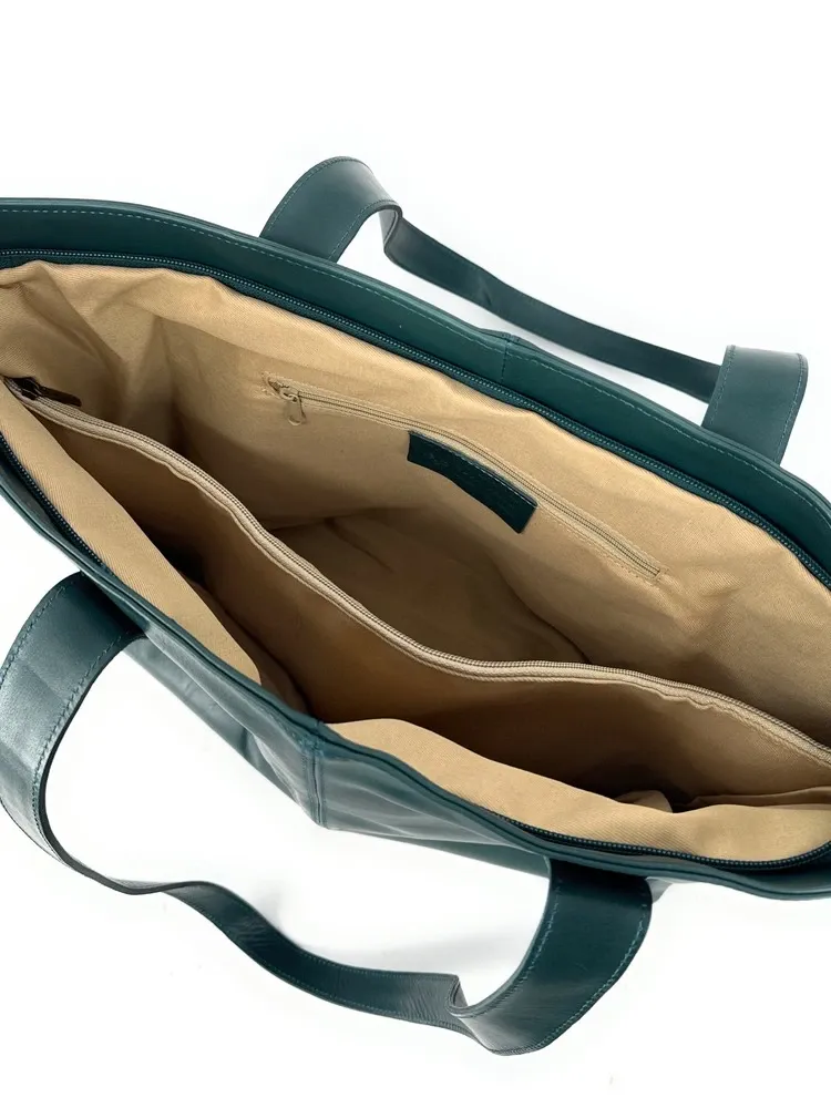 Sac cabas en cuir lisse TESS Bleu vert canard