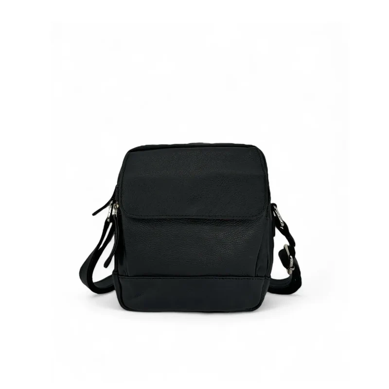 Sacoche homme à bandoulière en cuir lisse KID Noir