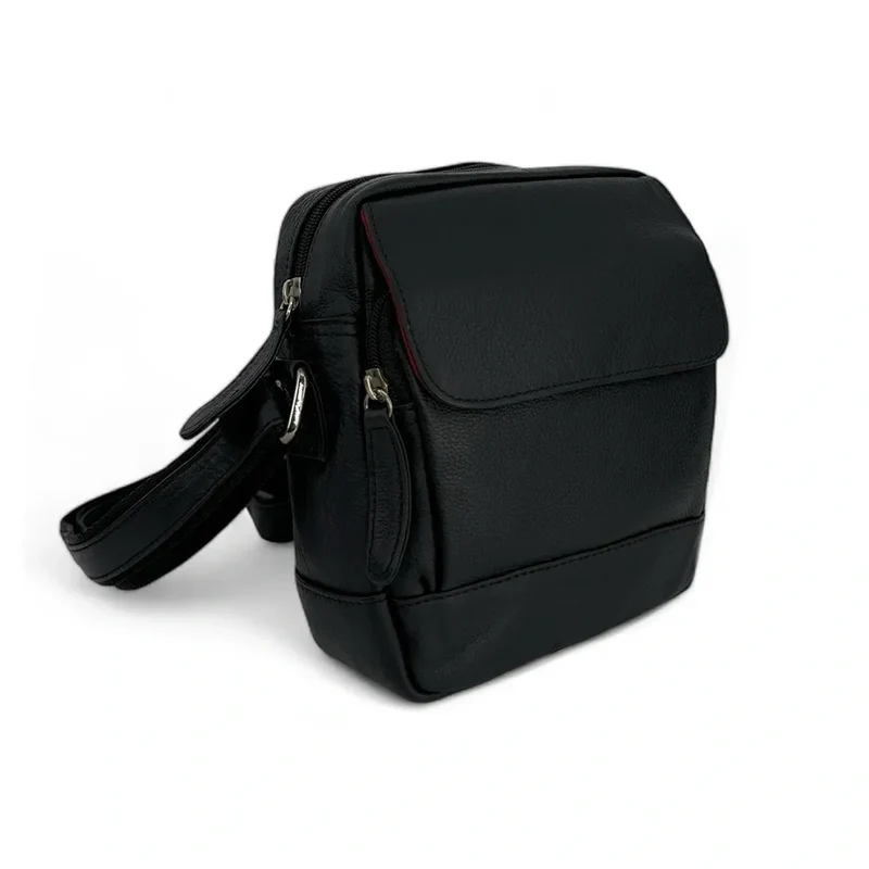 Sacoche homme à bandoulière en cuir lisse KID Noir