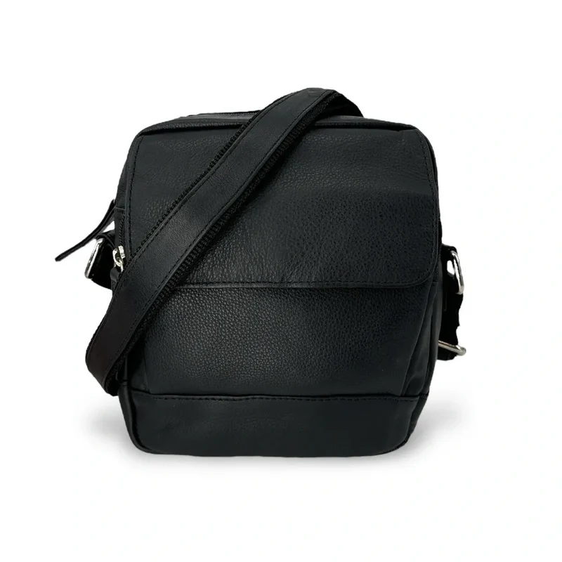 Sacoche homme à bandoulière en cuir lisse KID Noir