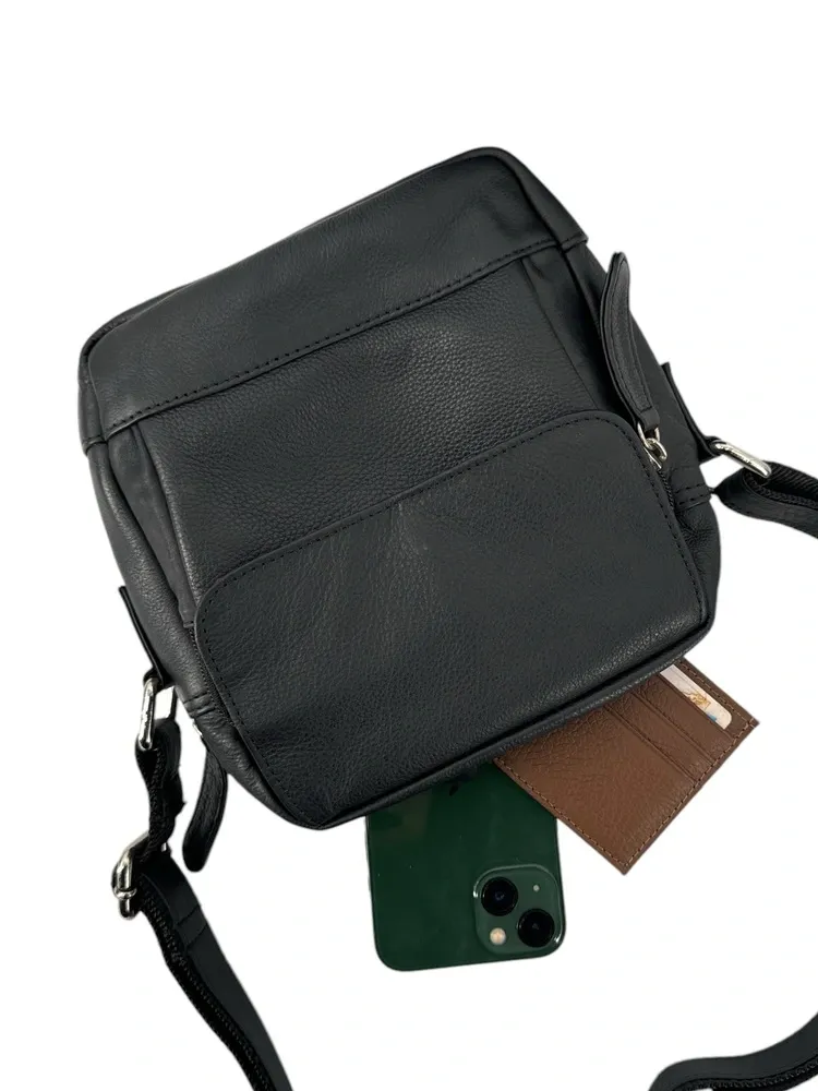 Sacoche homme à bandoulière en cuir lisse KID Noir