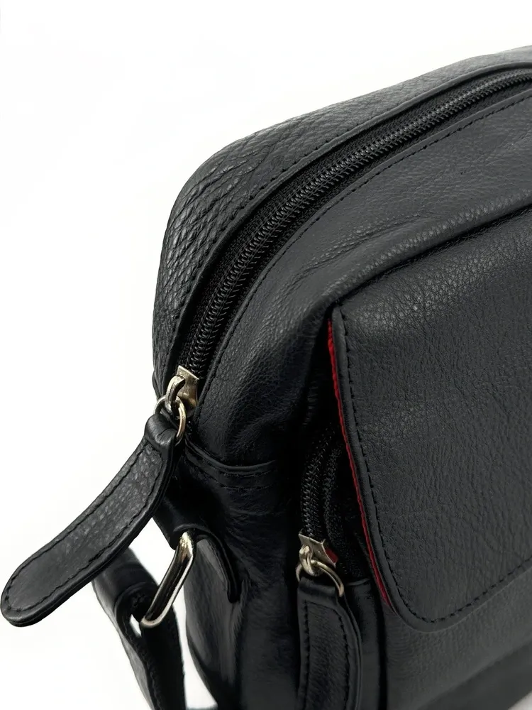 Sacoche homme à bandoulière en cuir lisse KID Noir