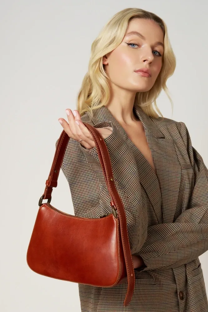 Sac french stick en cuir lisse CHIARA Cognac