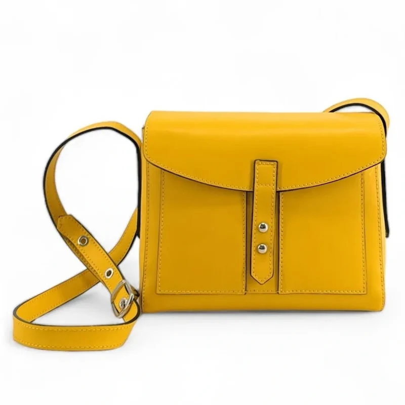 Sac besace en cuir lisse OTHELLO Bouton d'or