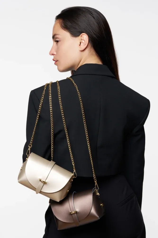 Mini sac à main en cuir lisse CANDY Or pâle