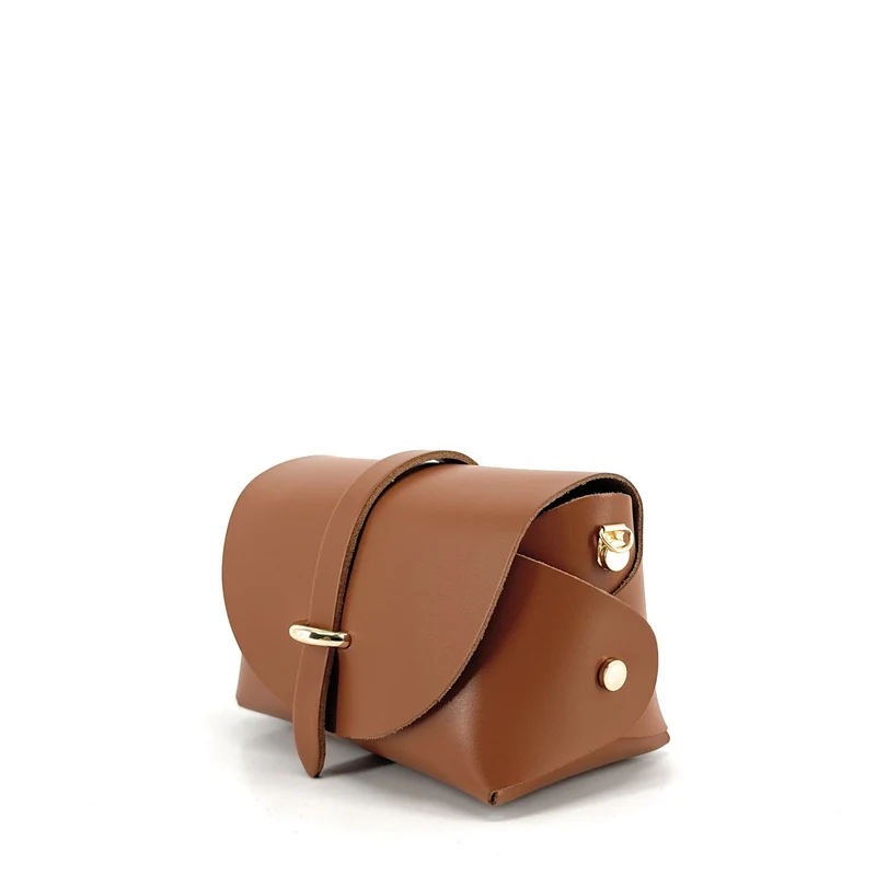 Mini sac à main en cuir lisse CANDY Marron camel foncé