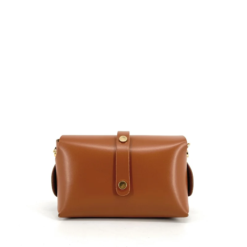 Mini sac à main en cuir lisse CANDY Marron camel foncé