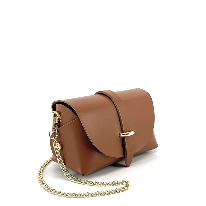 Mini sac à main en cuir lisse CANDY Marron camel foncé