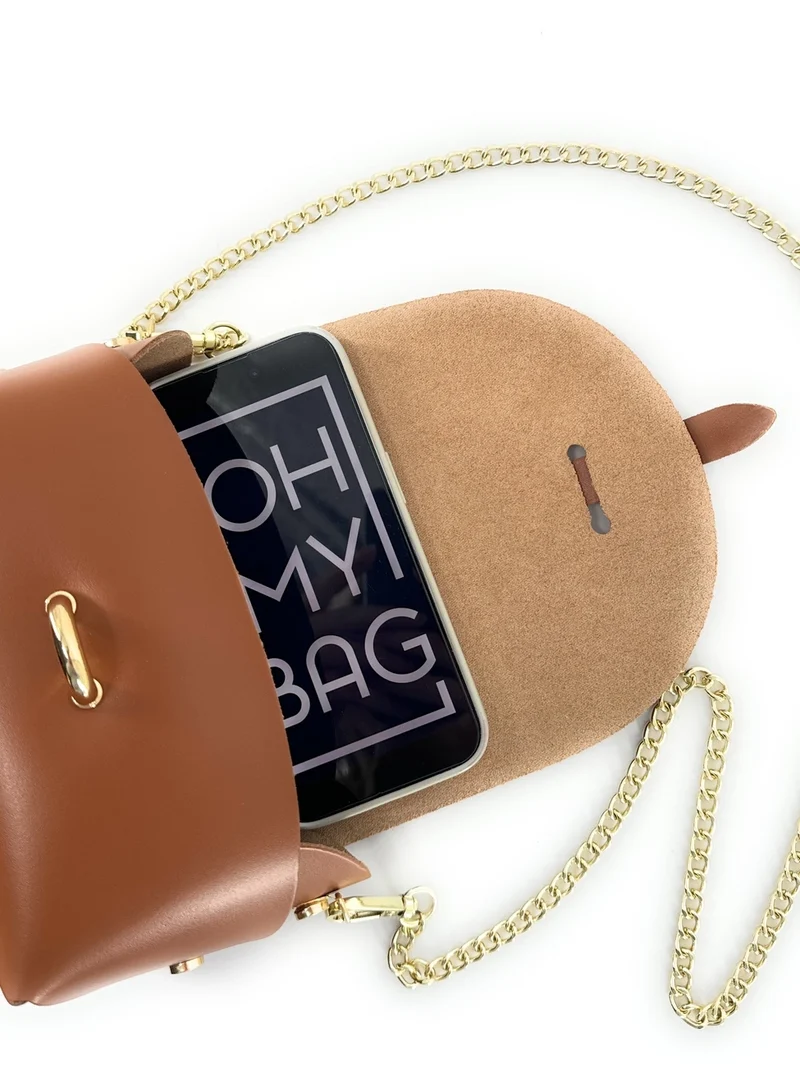 Mini sac à main en cuir lisse CANDY Marron camel foncé