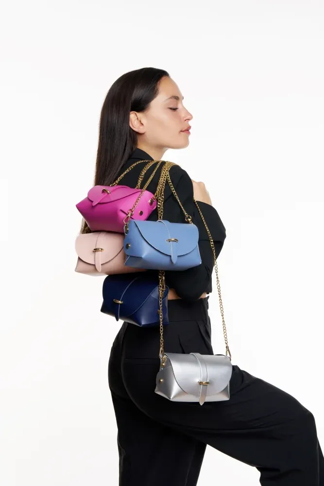 Mini sac à main en cuir lisse CANDY Argent moyen