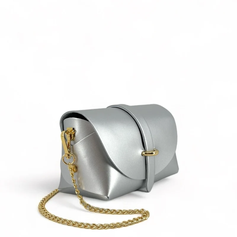 Mini sac à main en cuir lisse CANDY Argent moyen
