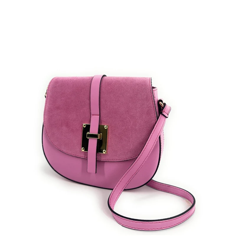 Mini-sac besace en cuir lisse et daim MODELE H Rose intense