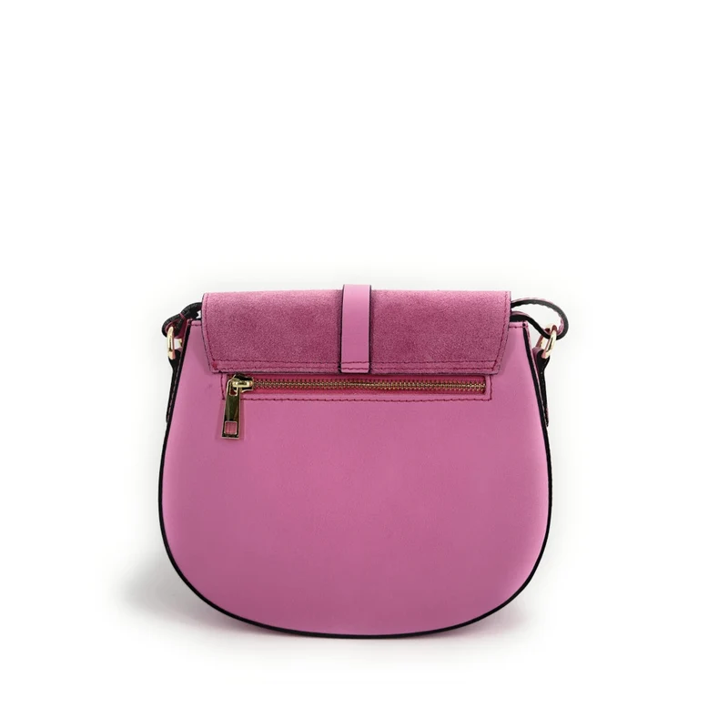 Mini-sac besace en cuir lisse et daim MODELE H Rose intense