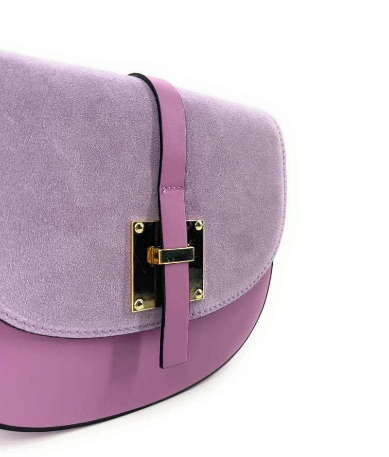 Mini-sac besace en cuir lisse et daim MODELE H Rose orchidée