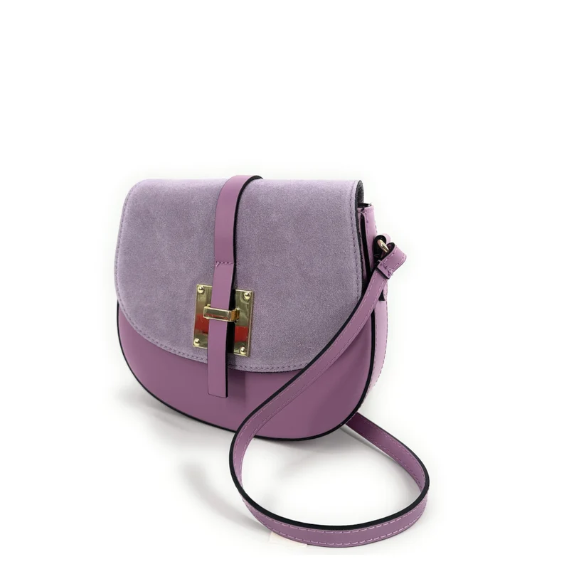Mini-sac besace en cuir lisse et daim MODELE H Rose orchidée