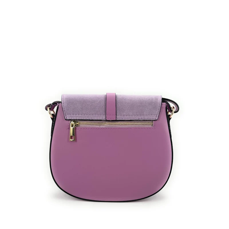 Mini-sac besace en cuir lisse et daim MODELE H Rose orchidée