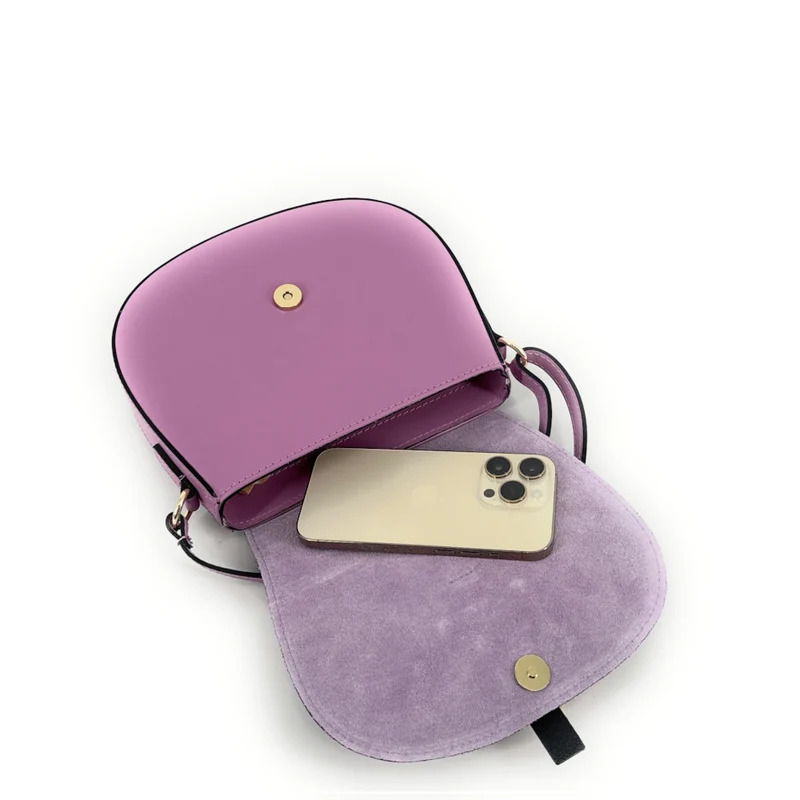 Mini-sac besace en cuir lisse et daim MODELE H Rose orchidée