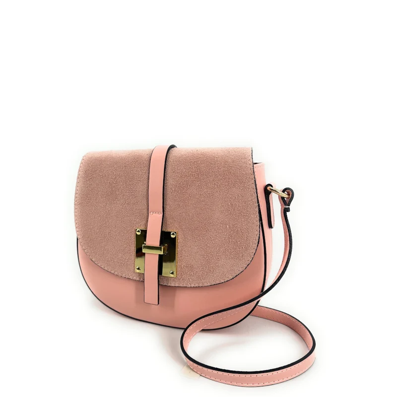 Mini-sac besace en cuir lisse et daim MODELE H Rose nude