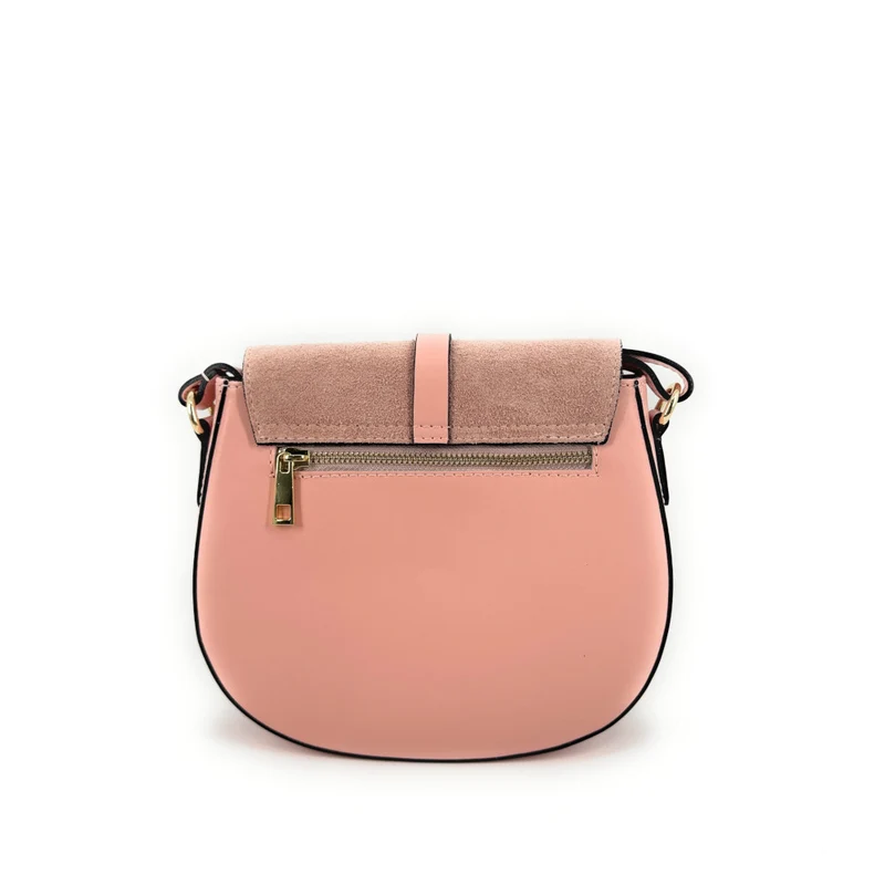 Mini-sac besace en cuir lisse et daim MODELE H Rose nude