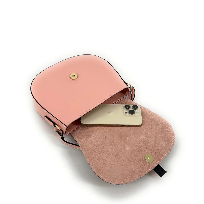 Mini-sac besace en cuir lisse et daim MODELE H Rose nude