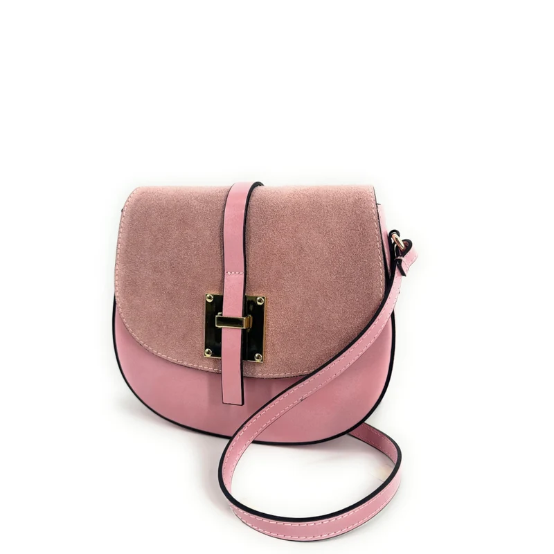 Mini-sac besace en cuir lisse et daim MODELE H Rose bonbon