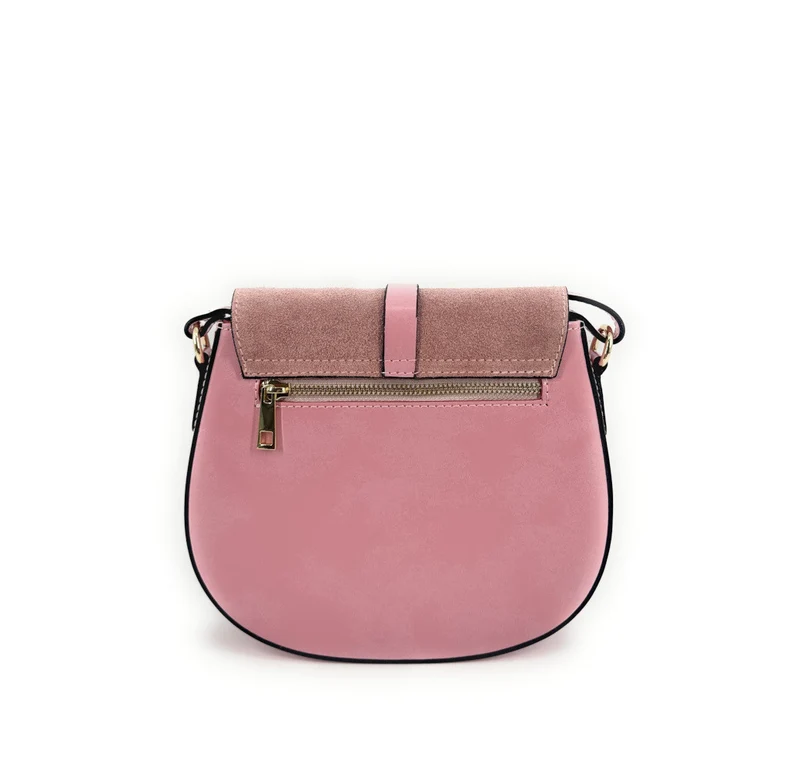 Mini-sac besace en cuir lisse et daim MODELE H Rose bonbon