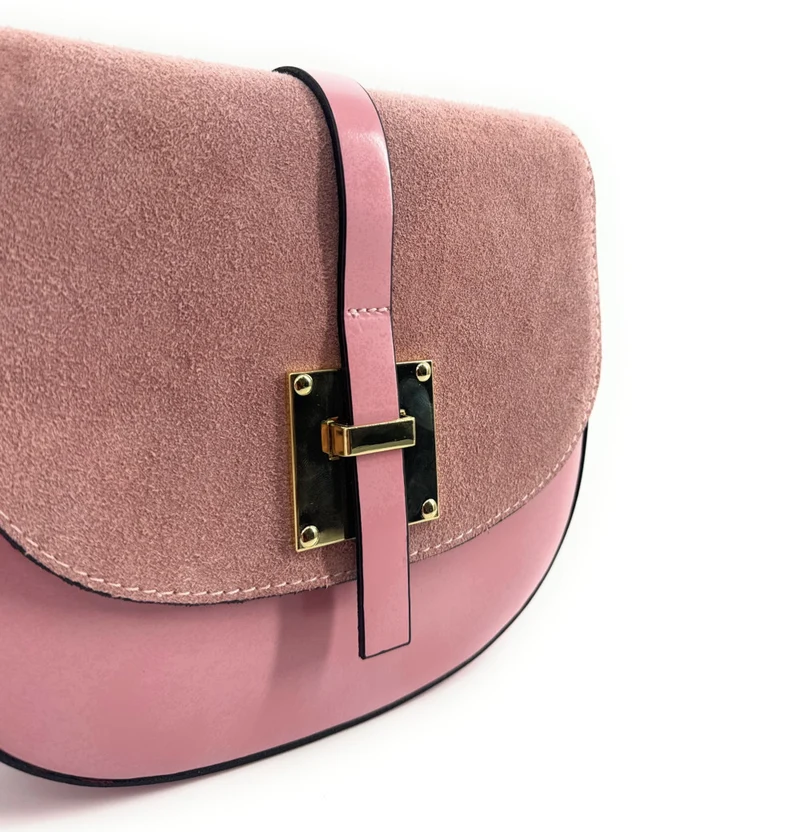 Mini-sac besace en cuir lisse et daim MODELE H Rose bonbon