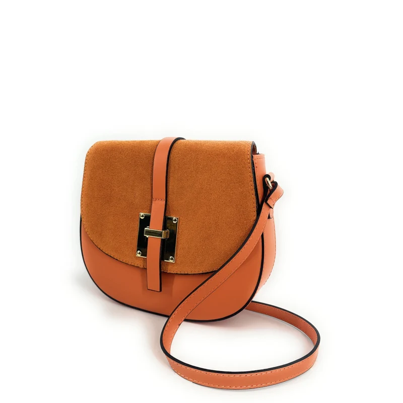 Mini-sac besace en cuir lisse et daim MODELE H Orange