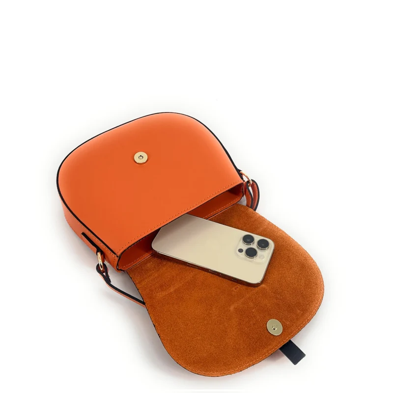 Mini-sac besace en cuir lisse et daim MODELE H Orange