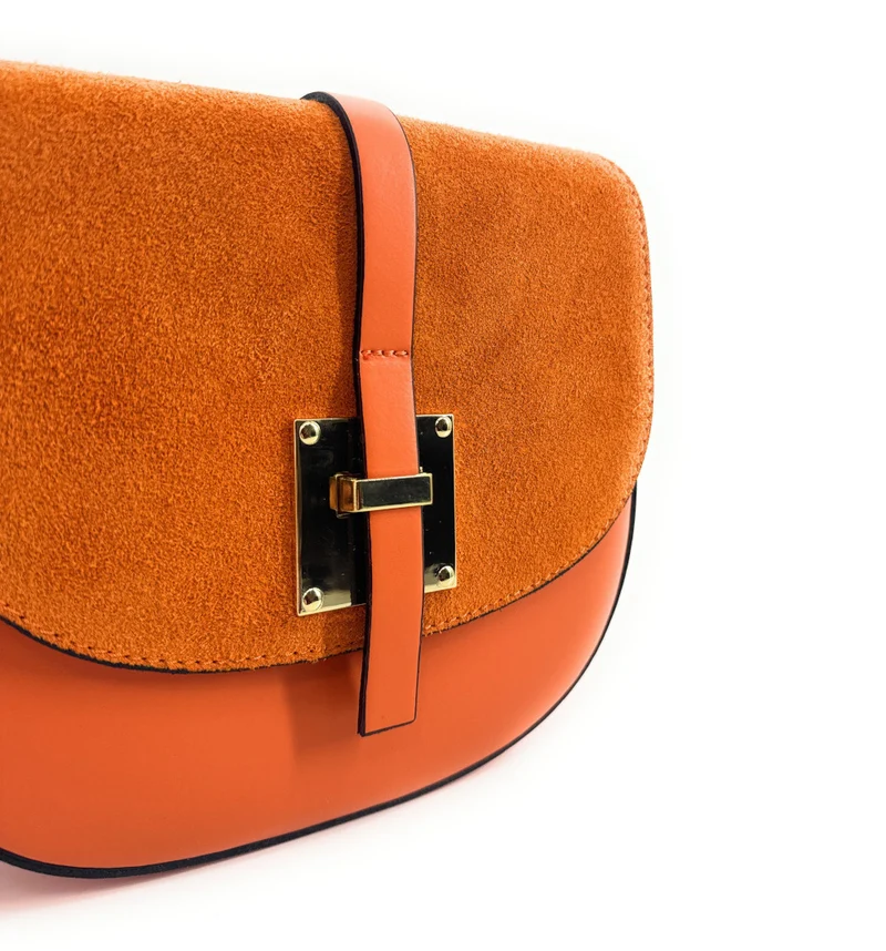 Mini-sac besace en cuir lisse et daim MODELE H Orange