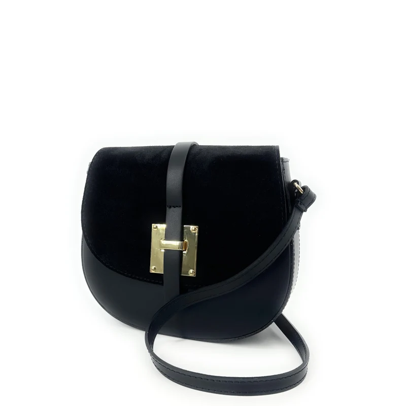 Mini-sac besace en cuir lisse et daim MODELE H Noir