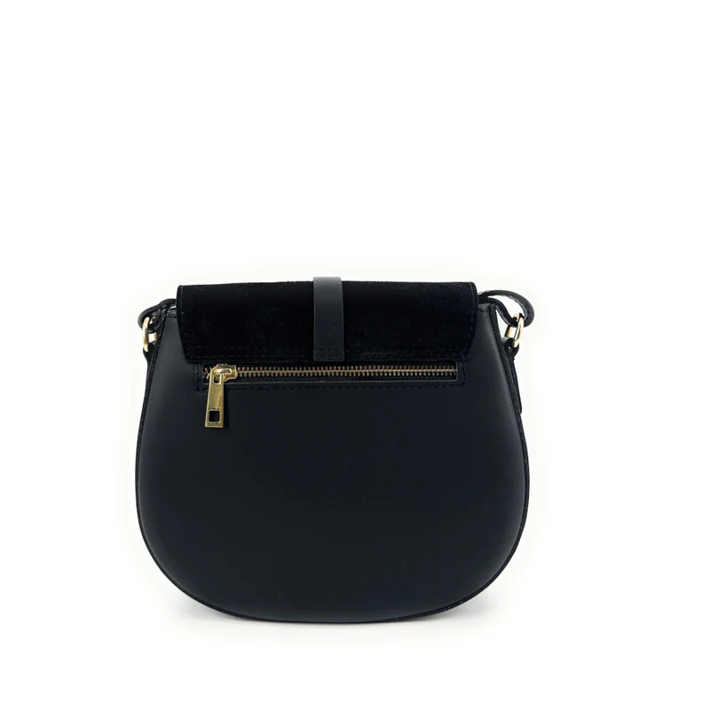Mini-sac besace en cuir lisse et daim MODELE H Noir