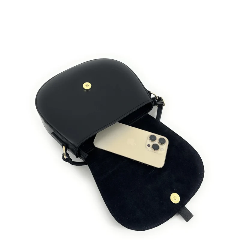 Mini-sac besace en cuir lisse et daim MODELE H Noir