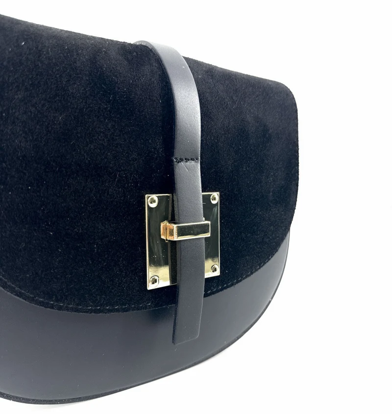 Mini-sac besace en cuir lisse et daim MODELE H Noir