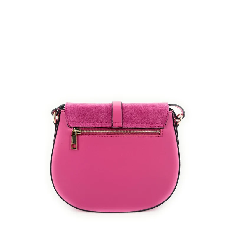 Mini-sac besace en cuir lisse et daim MODELE H Rose fuchsia