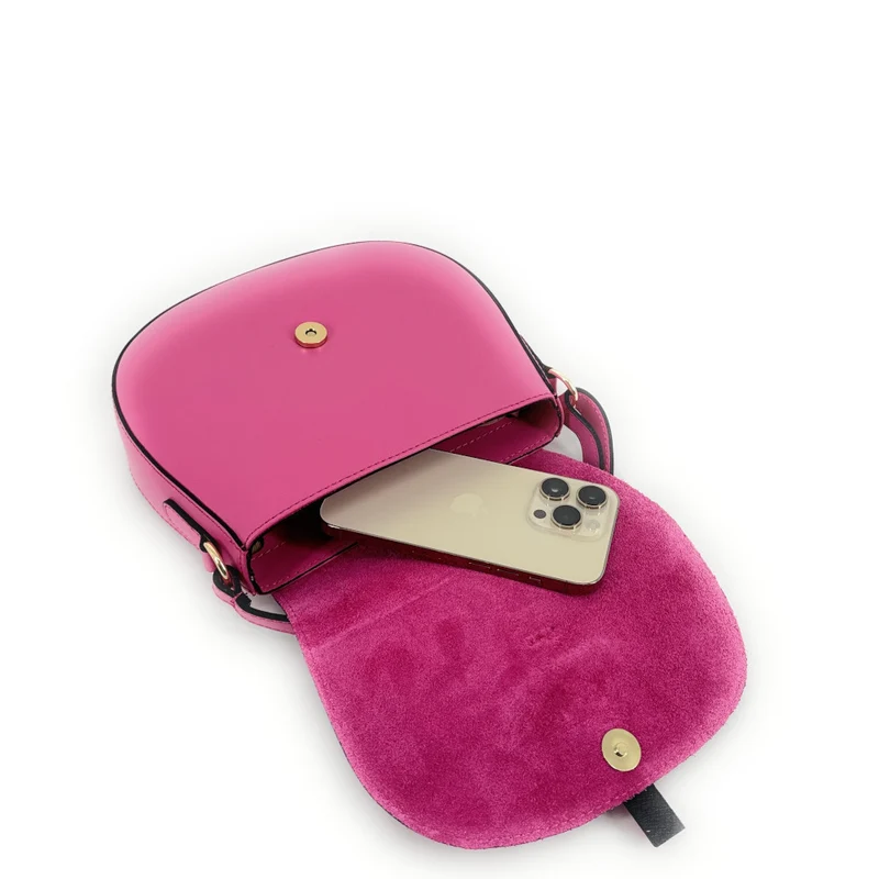 Mini-sac besace en cuir lisse et daim MODELE H Rose fuchsia