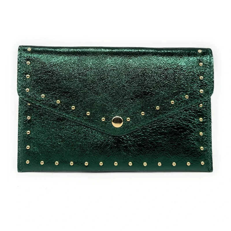Pochette enveloppe en cuir irisé TINA Vert forêt irisé