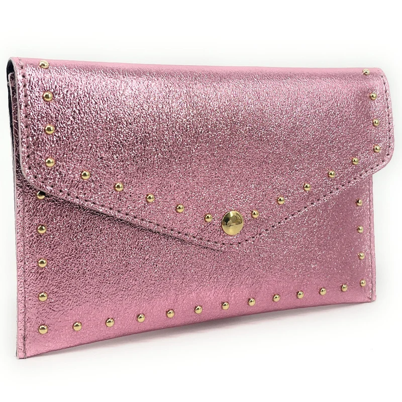 Pochette enveloppe en cuir irisé TINA Rose pâle irisé