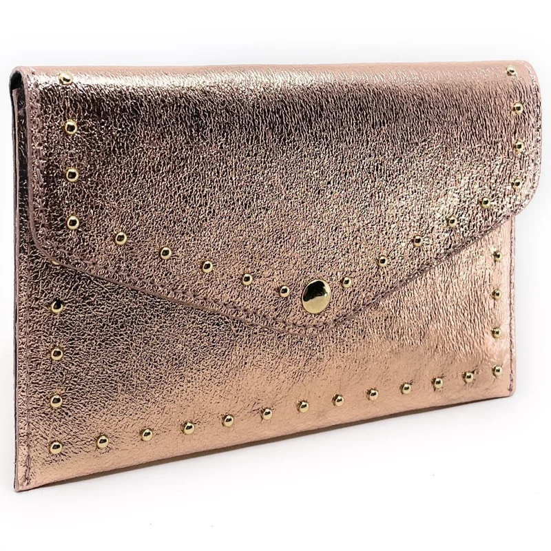 Pochette enveloppe en cuir irisé TINA Rose gold
