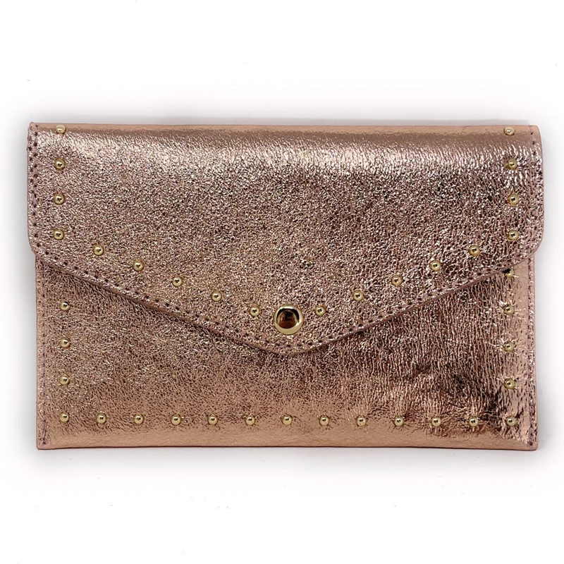 Pochette enveloppe en cuir irisé TINA Rose gold