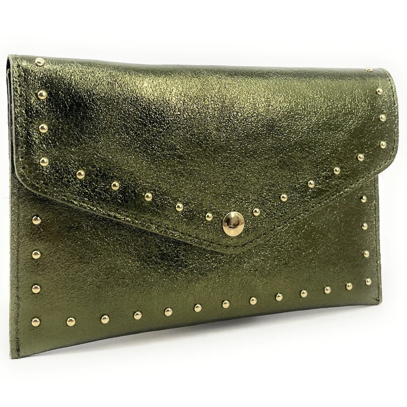 Pochette enveloppe en cuir irisé TINA Vert Kaki irisé