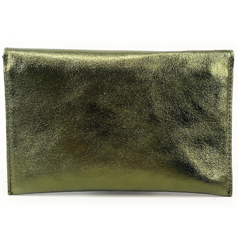 Pochette enveloppe en cuir irisé TINA Vert Kaki irisé