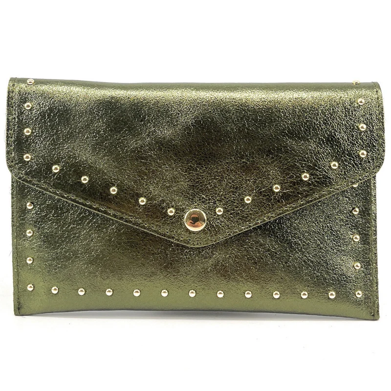 Pochette enveloppe en cuir irisé TINA Vert Kaki irisé