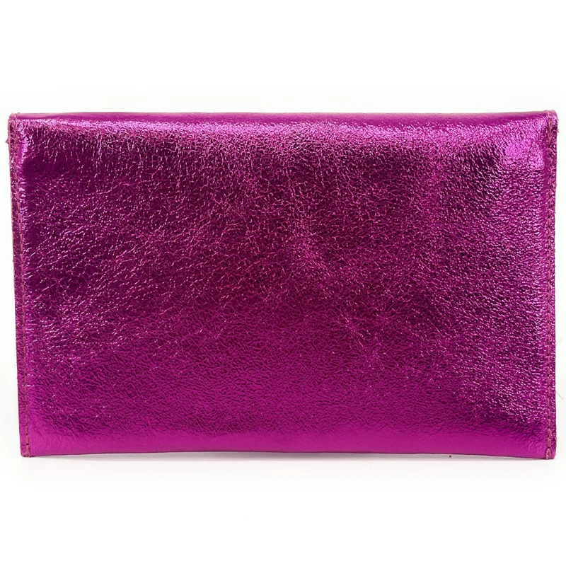 Pochette enveloppe en cuir irisé TINA Rose Fuchsia irisé