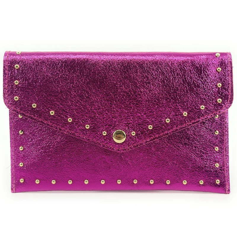 Pochette enveloppe en cuir irisé TINA Rose Fuchsia irisé