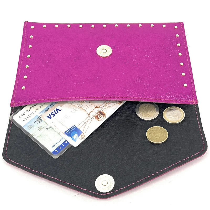 Pochette enveloppe en cuir irisé TINA Rose Fuchsia irisé
