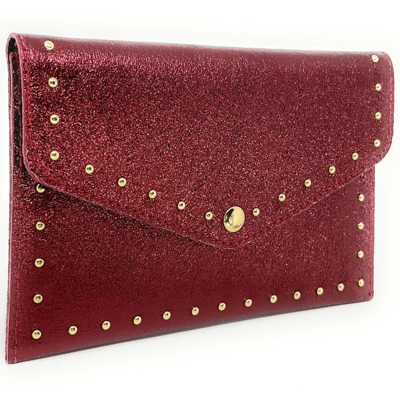 Pochette enveloppe en cuir irisé TINA Framboise irisé
