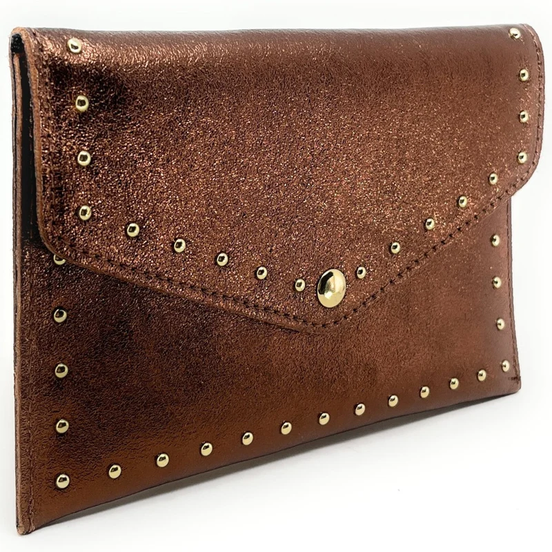 Pochette enveloppe en cuir irisé TINA Bronze